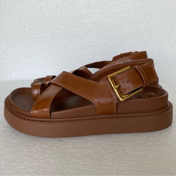 Zara Brown Women's Faux Leather Flat Strappy Sandals Size 36 US 6 - Picture 2 of 13